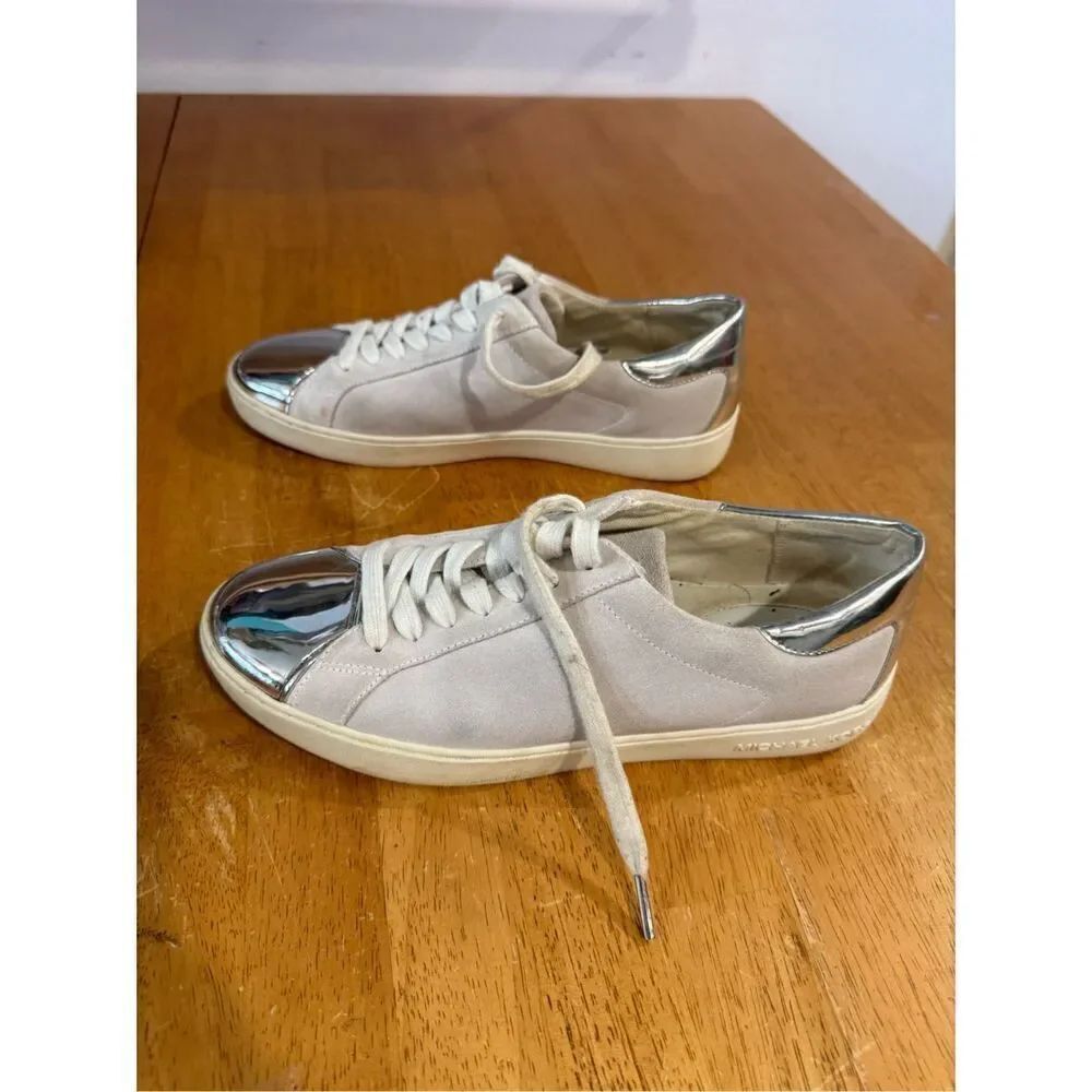 Michael Michael Kors White Leather Silver Toe Sneaker Shoes Size 7.5 - Picture 6 of 12